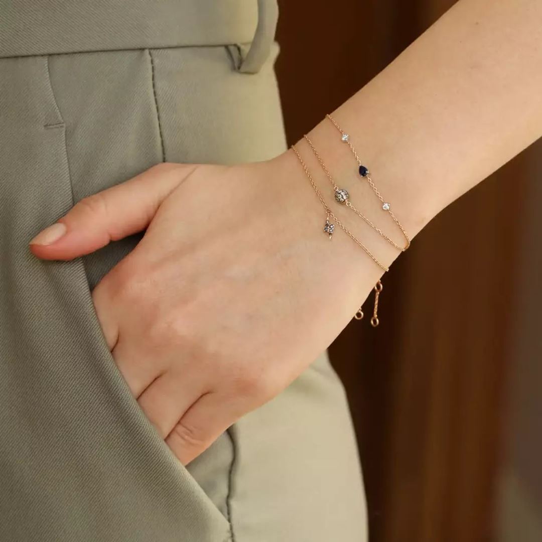 Flash Siyah Pırlanta Taşlı Rose Altın Bileklik