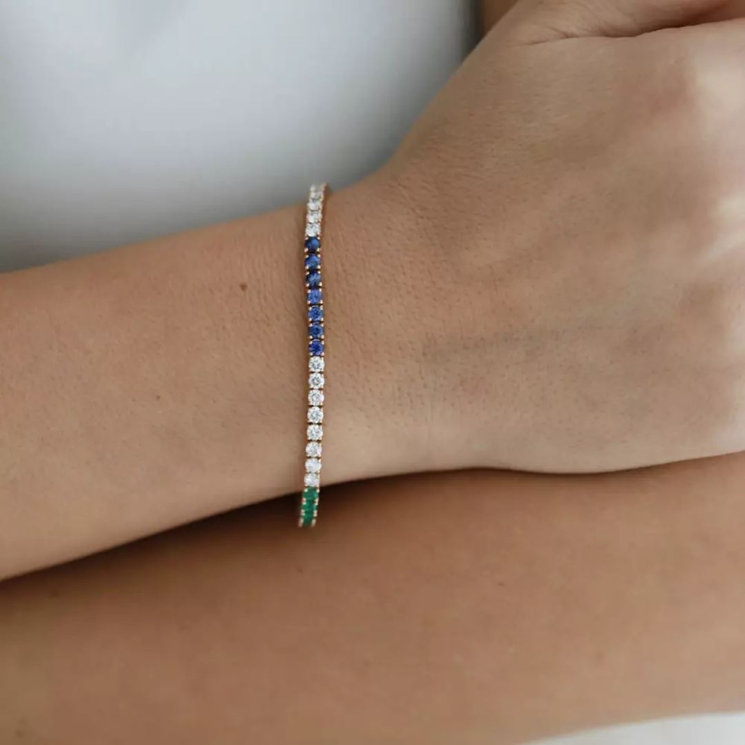 6.10 CT Safir, Zümrüt, Yakut ve Pırlanta Taşlı Su Yolu Bileklik