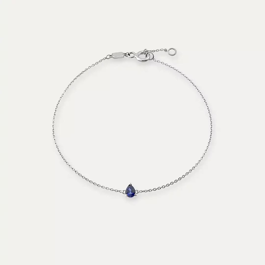 Bella Damla Kesim Safir Taşlı Beyaz Altın Bileklik