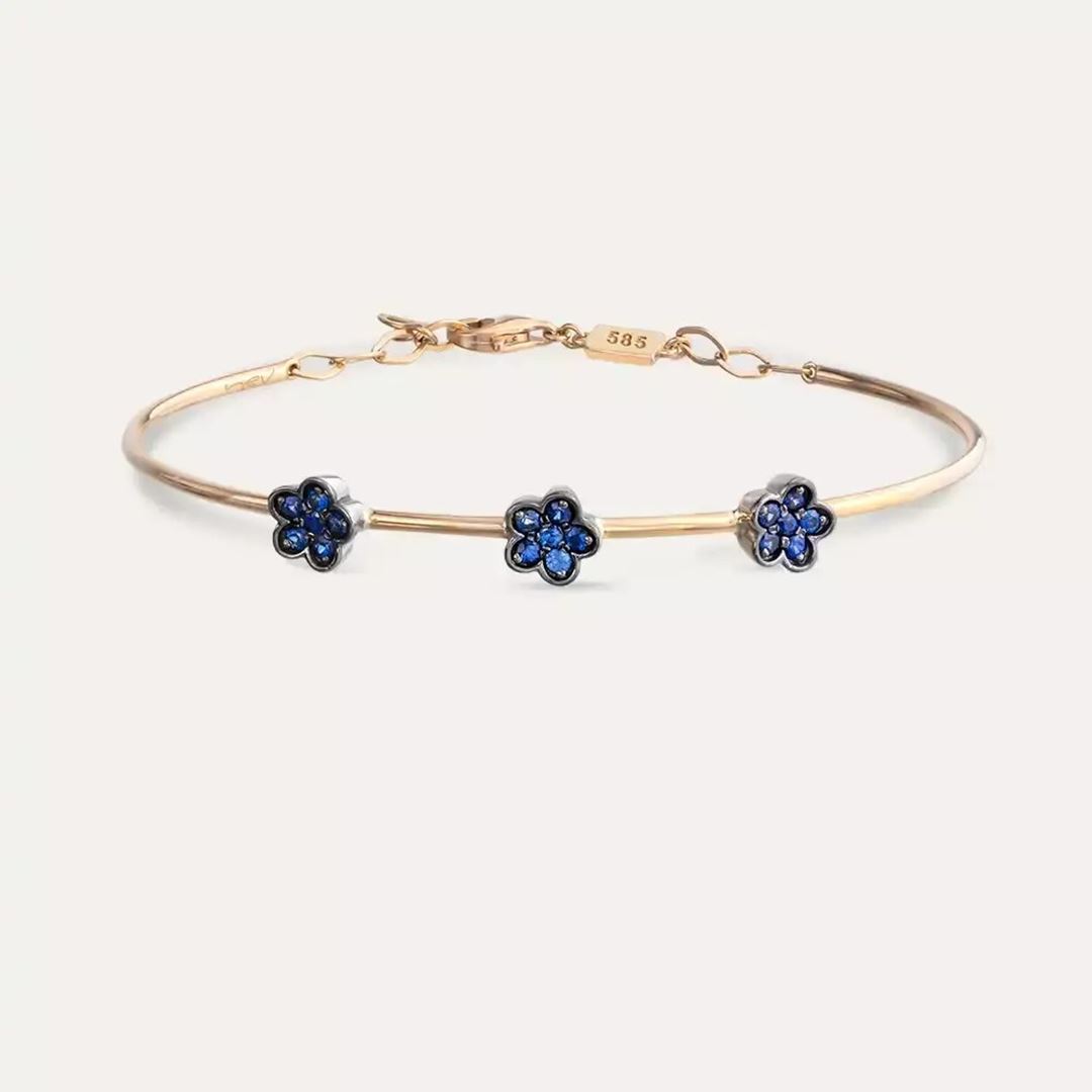 Elora Safir Taşlı Rose Altın Çiçek Bileklik
