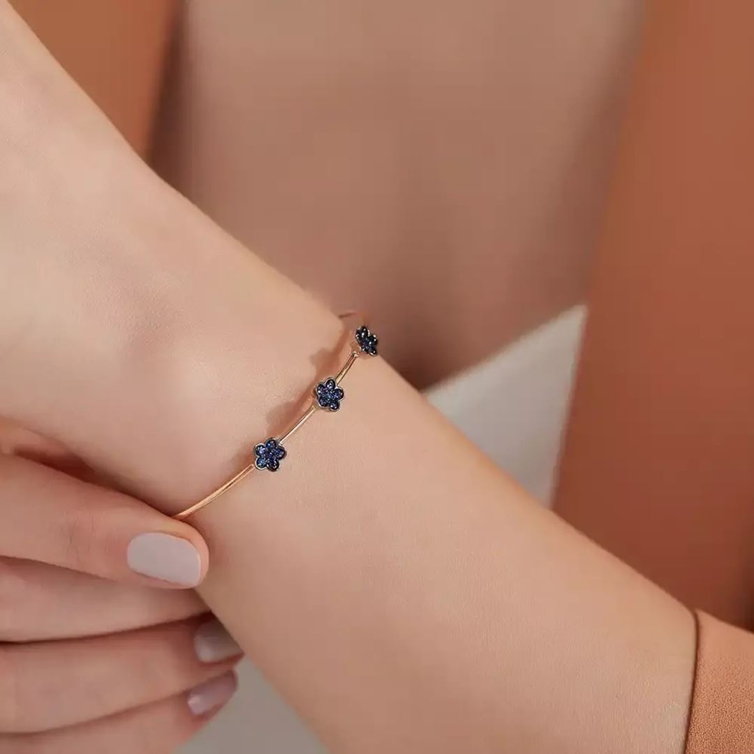 Bloss Safir Taşlı Rose Altın Çiçek Bileklik