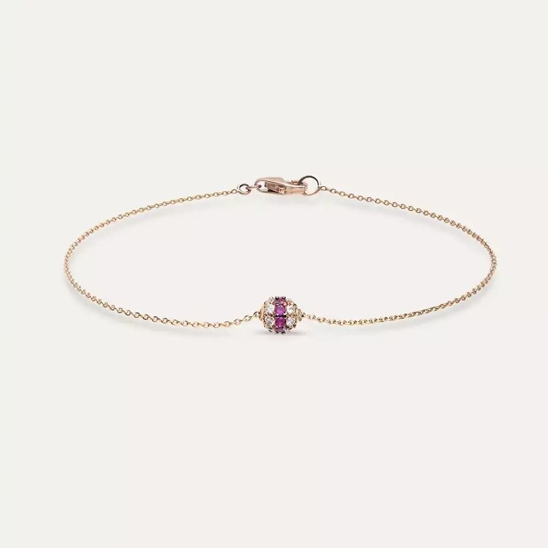 0.26 CT Yakut ve Pırlanta Taşlı Rose Altın Top Bileklik