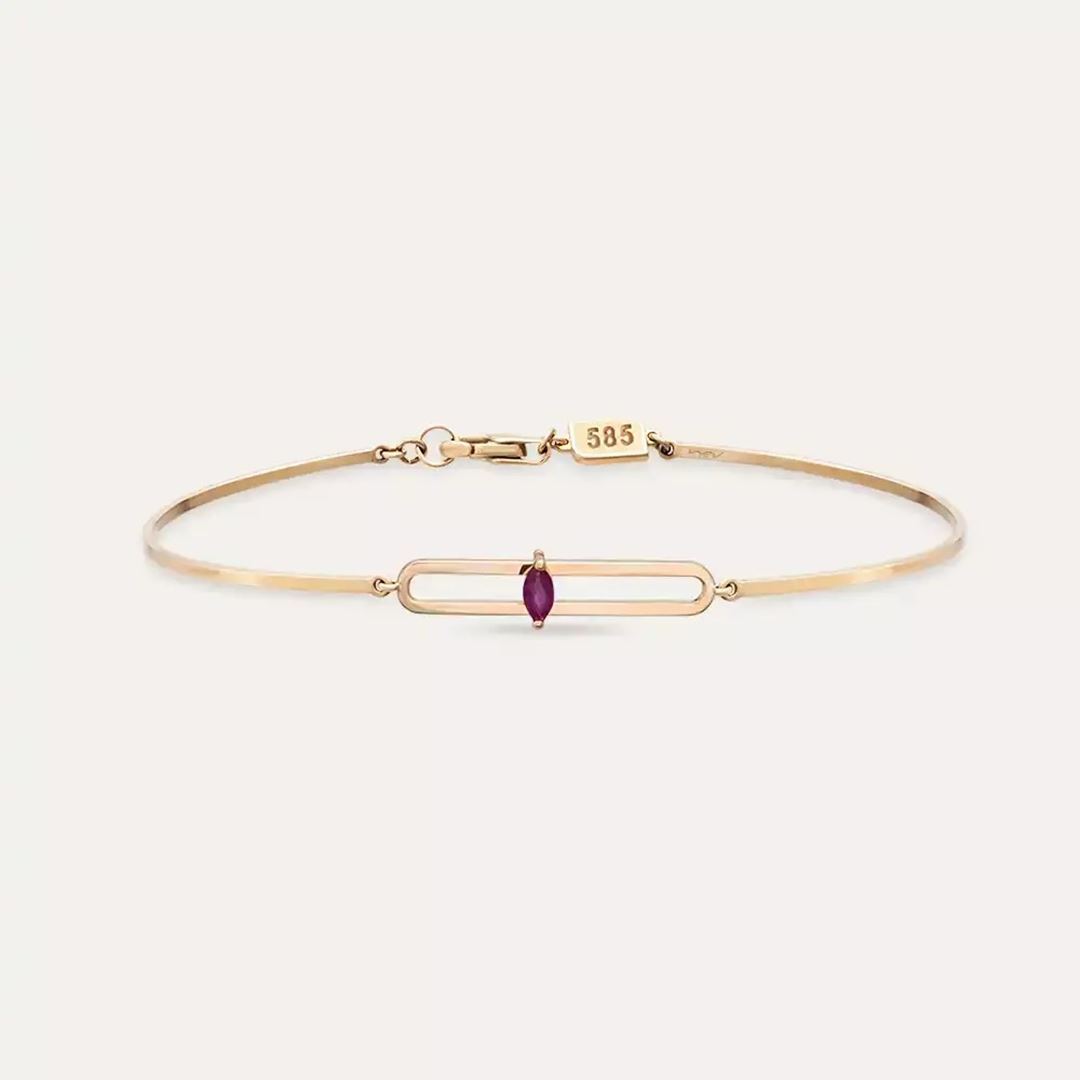 Mila Yakut Taşlı Rose Altın Bileklik