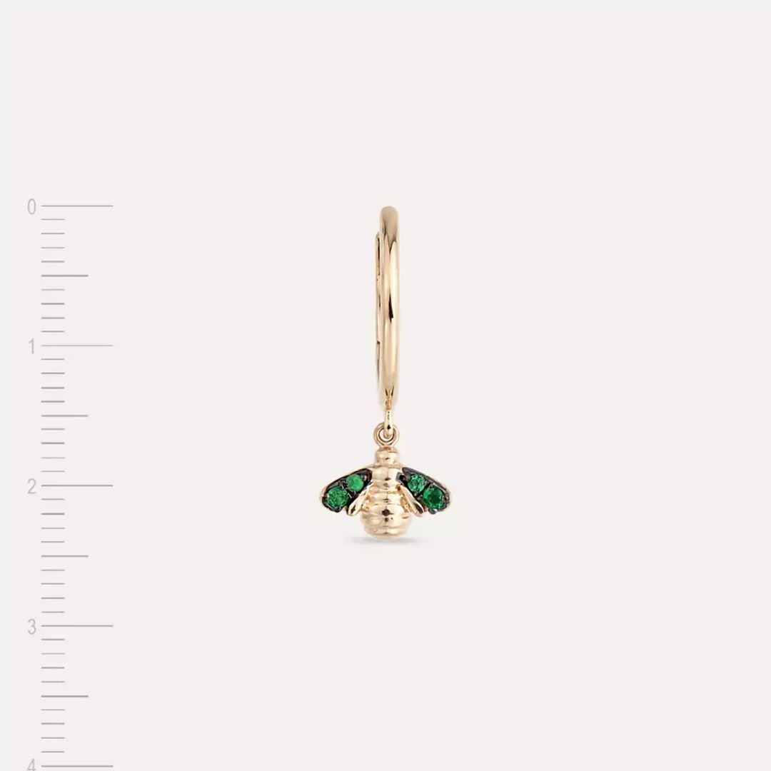 Bee Zümrüt Taşlı Rose Altın Küpe