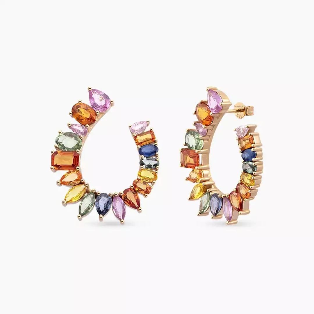 Confetti Multicolor Safir Taşlı Rose Altın Küpe