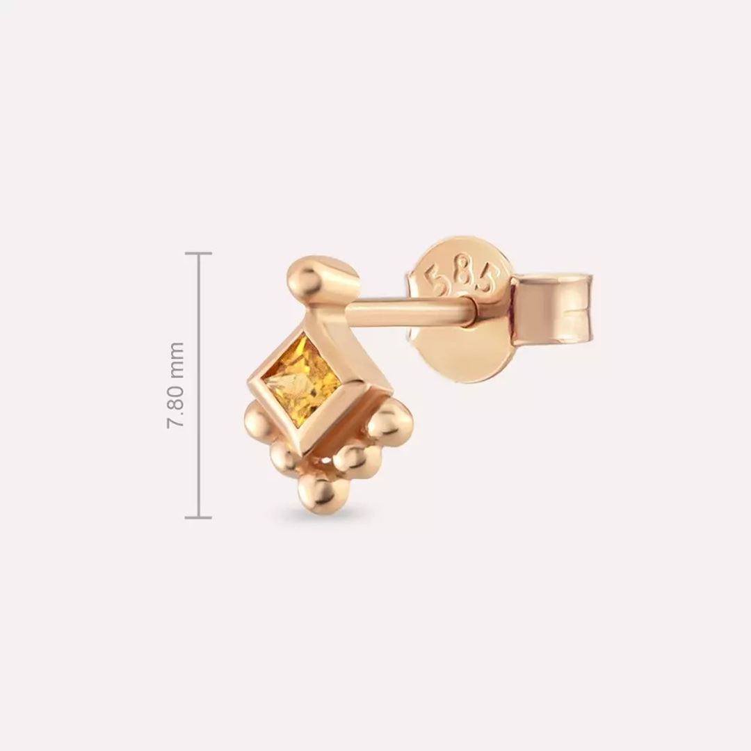 Hue Yellow Safir Taşlı Rose Altın Tek Küpe