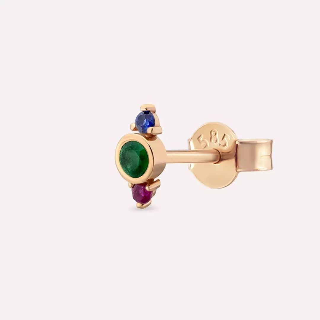 Andy Çok Renkli Taşlı Rose Altın Tek Küpe