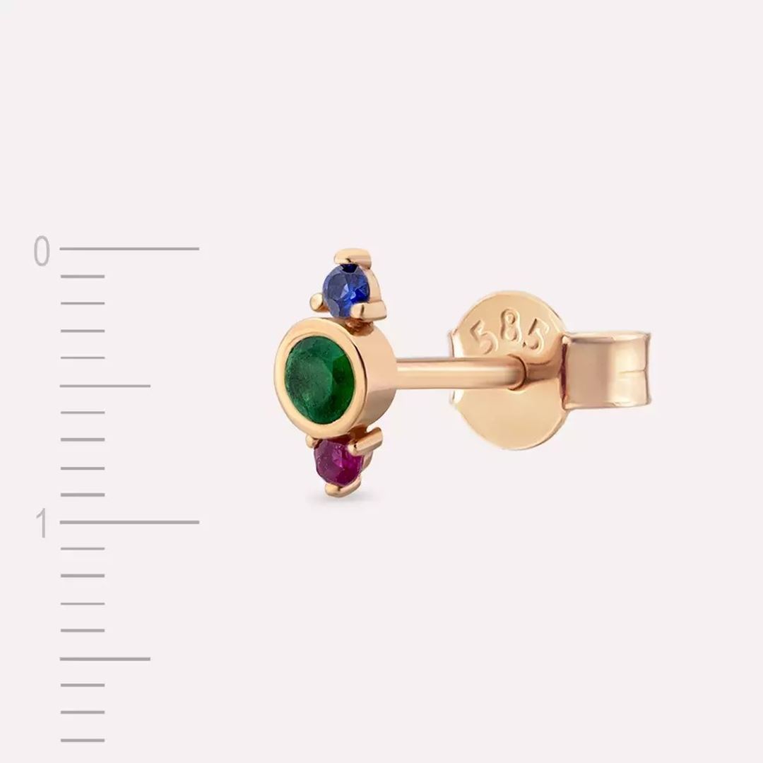 Andy Çok Renkli Taşlı Rose Altın Tek Küpe