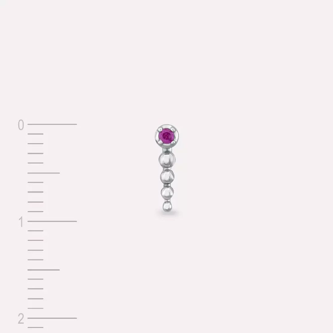 Point Pink Safir Taşlı Beyaz Altın Tek Küpe