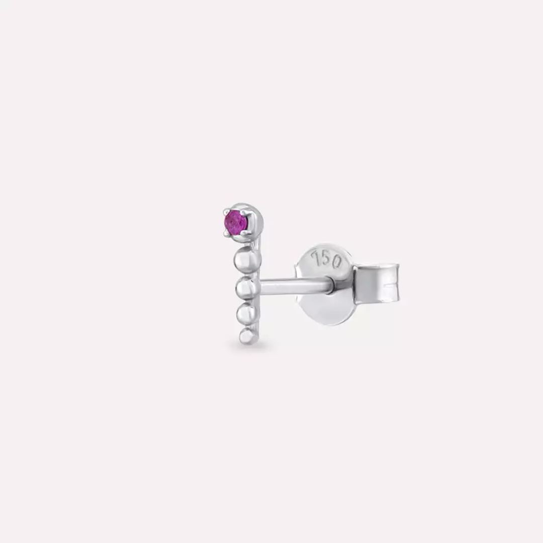 Point Pink Safir Taşlı Beyaz Altın Tek Küpe