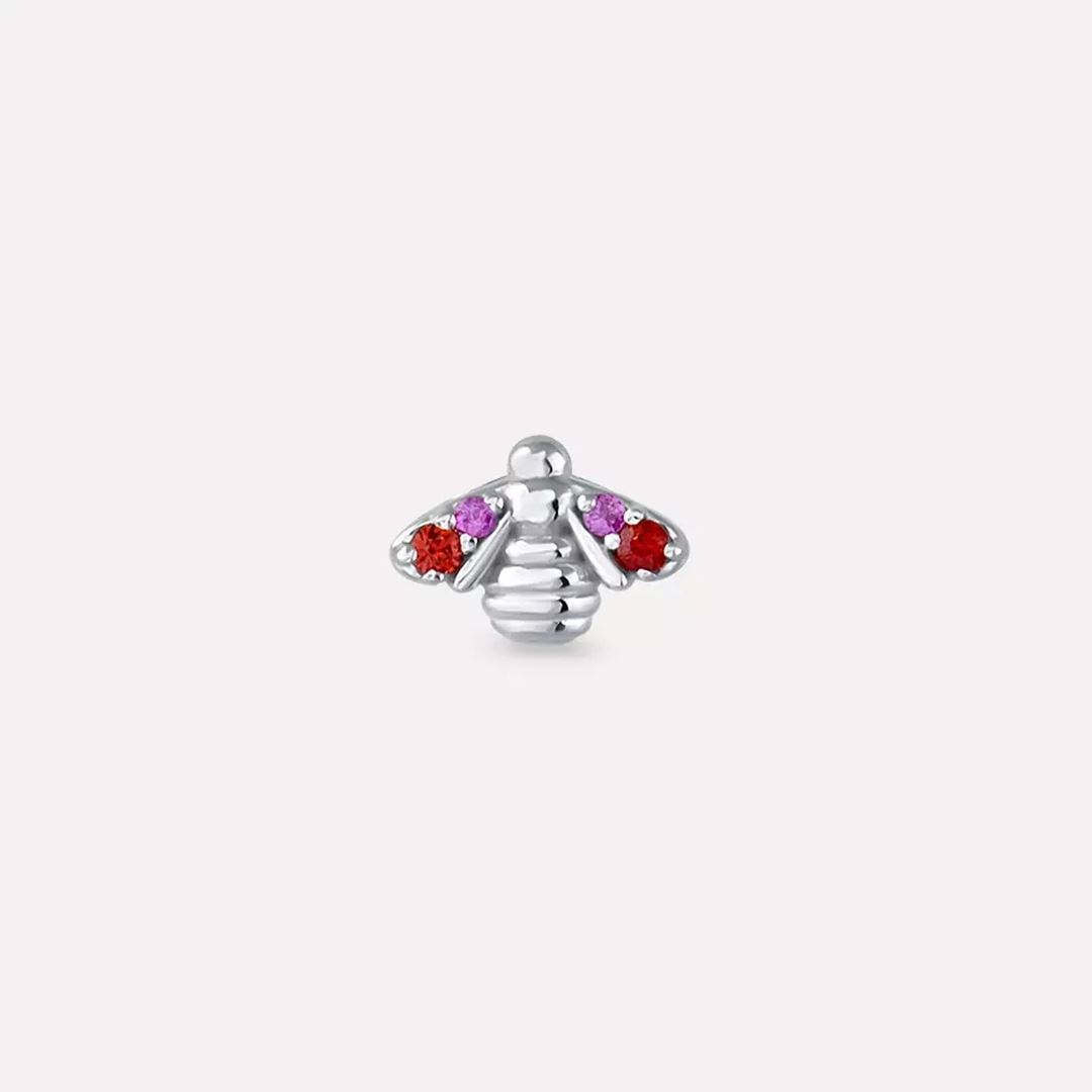 Bee Multicolor Safir Taşlı Beyaz Altın Küpe
