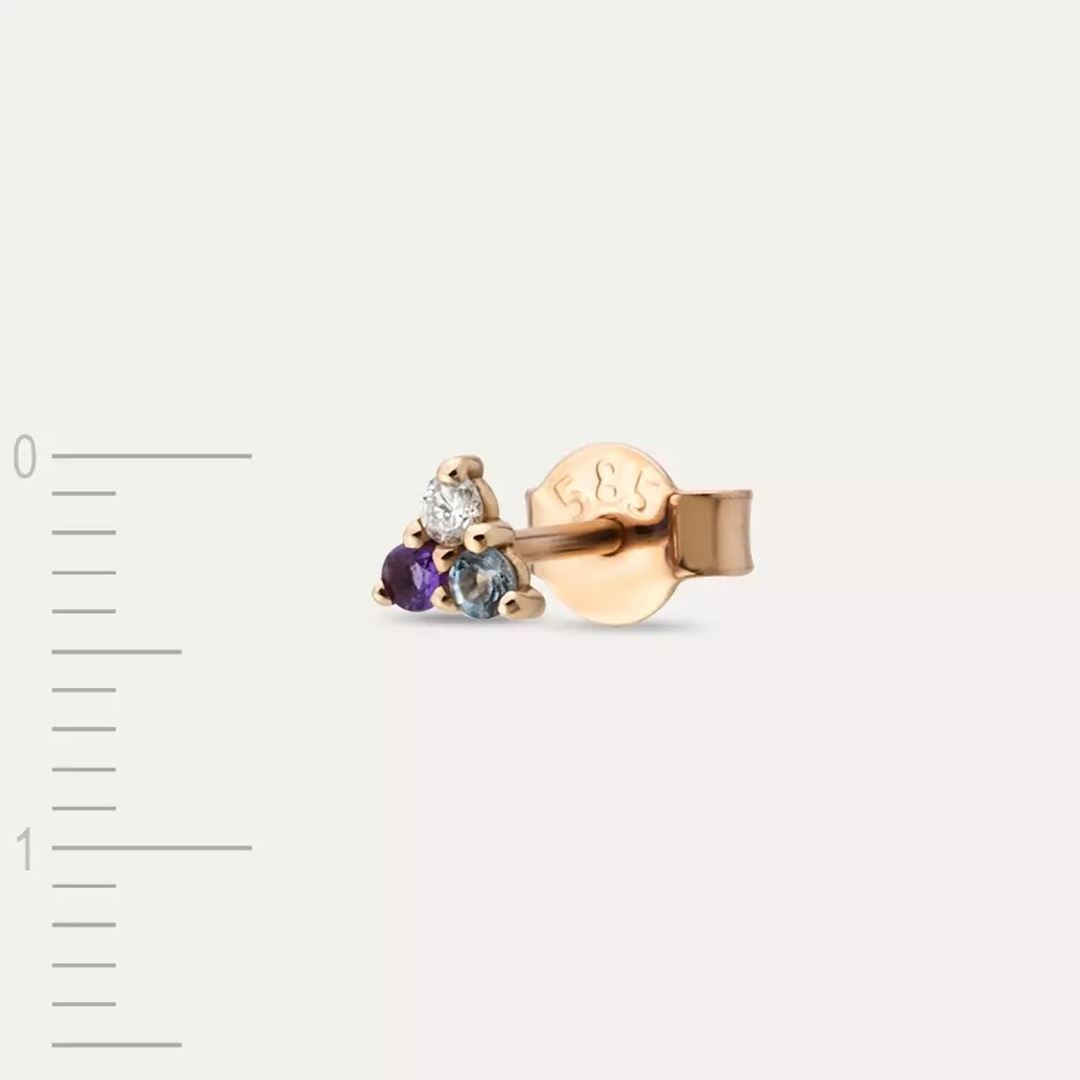 Triangle Pırlanta, Ametist ve Aquamarin Taşlı Mini Tek Küpe