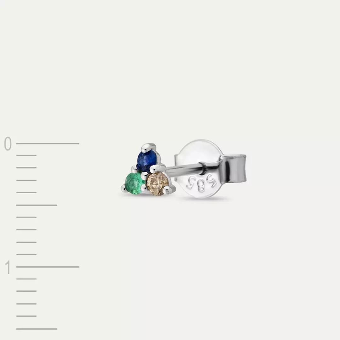 Triangle Brown Pırlanta, Safir ve Zümrüt Taşlı Mini Tek Küpe