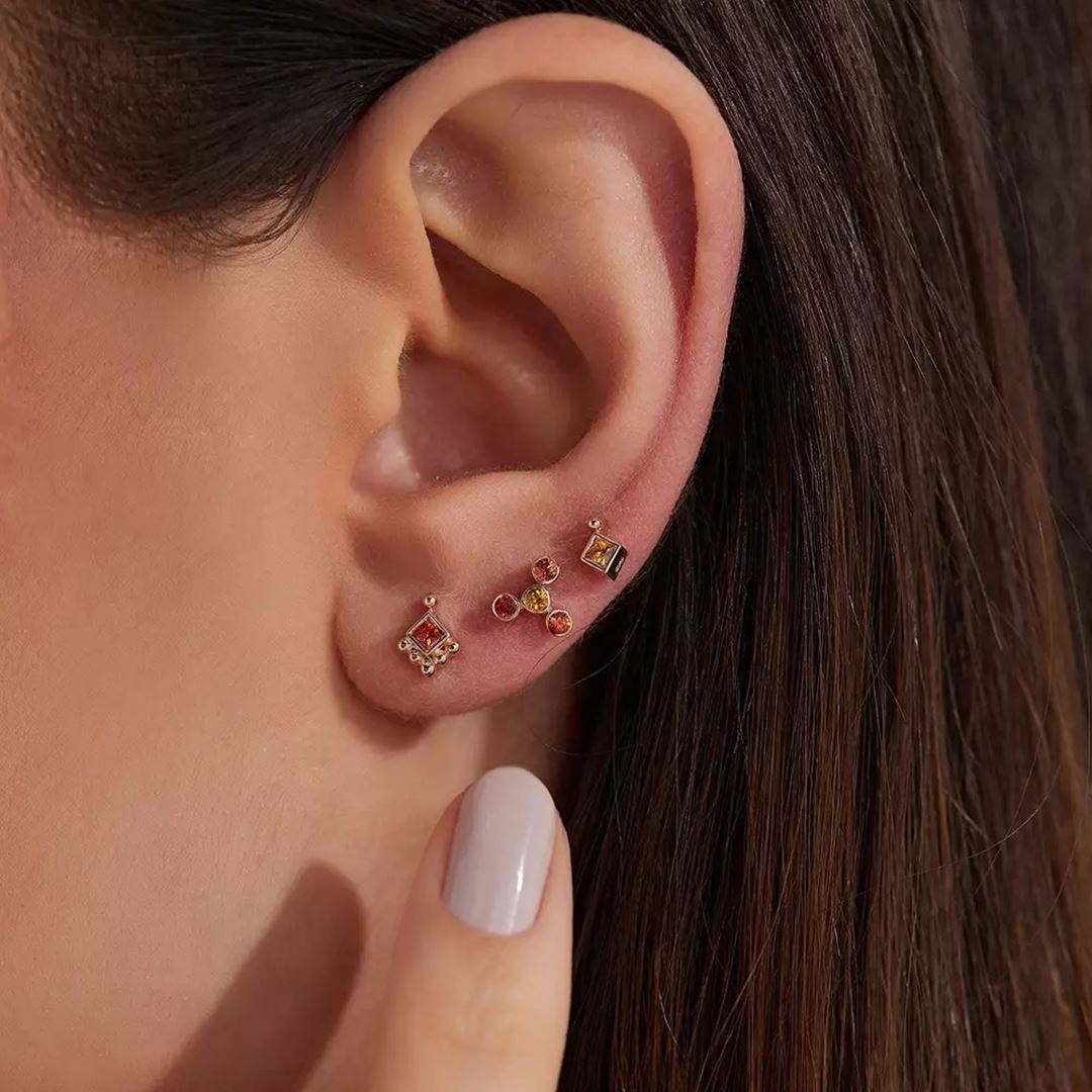 Hue Orange Safir Taşlı Rose Altın Tek Küpe