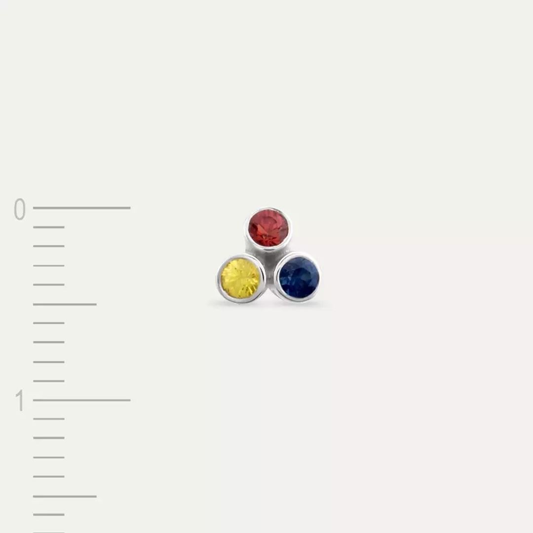 Blissy Red, Blue, Yellow Safir Taşlı Beyaz Altın Tek Küpe
