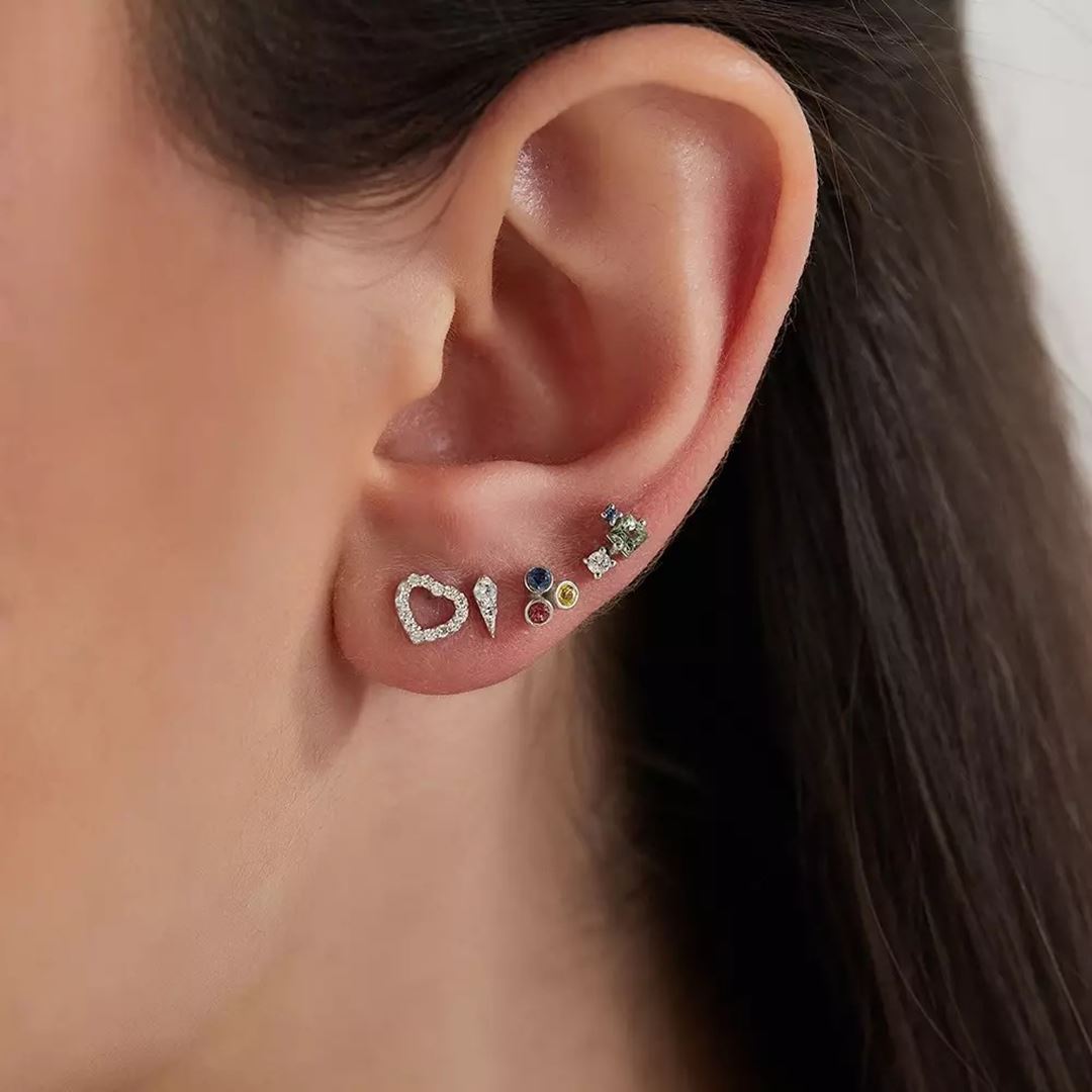 Blissy Red, Blue, Yellow Safir Taşlı Beyaz Altın Tek Küpe