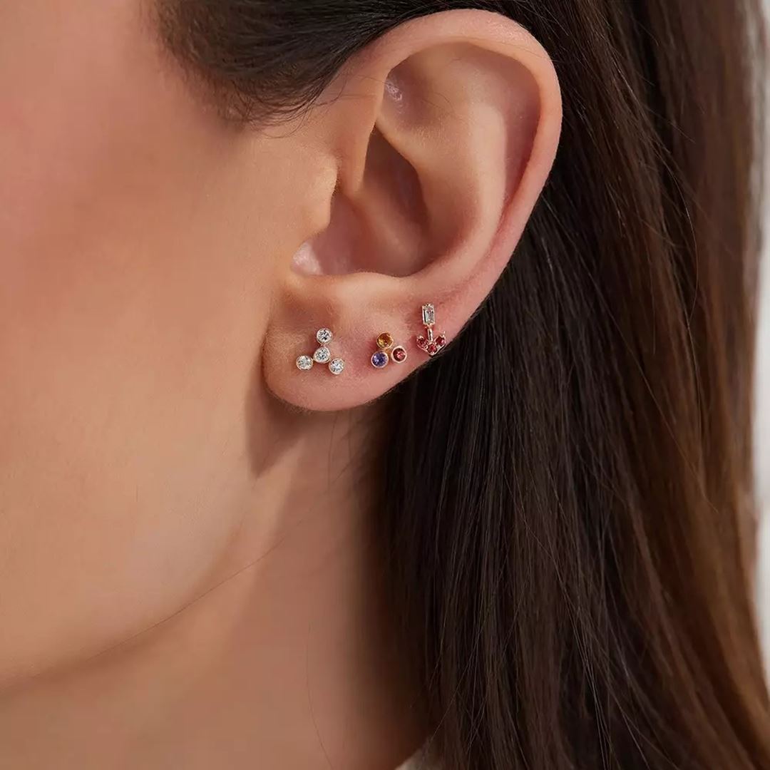 Blissy Orange, Red, Purple Safir Taşlı Rose Altın Tek Küpe