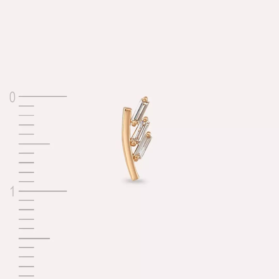 Traverse Pırlanta Taşlı Rose Altın Tek Küpe