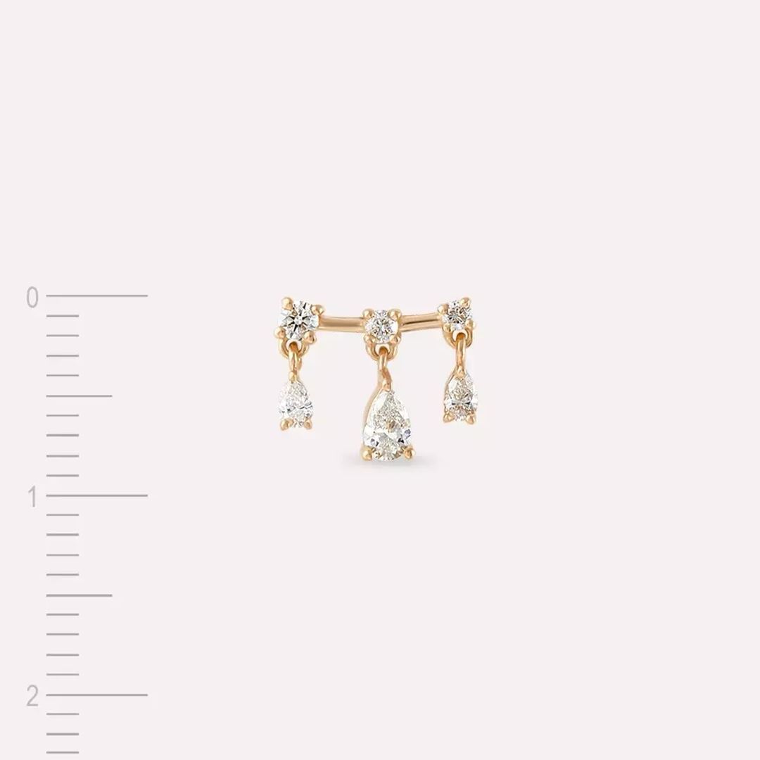 Shake Pırlanta Taşlı Rose Altın Tek Küpe