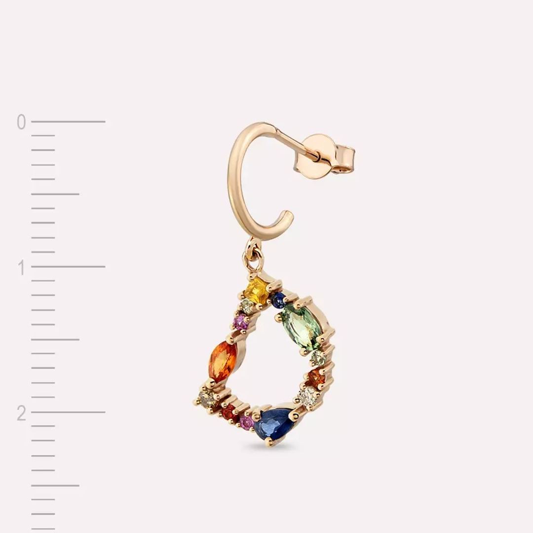 D Harf Multicolor Safir ve Brown Pırlanta Taşlı Tek Küpe