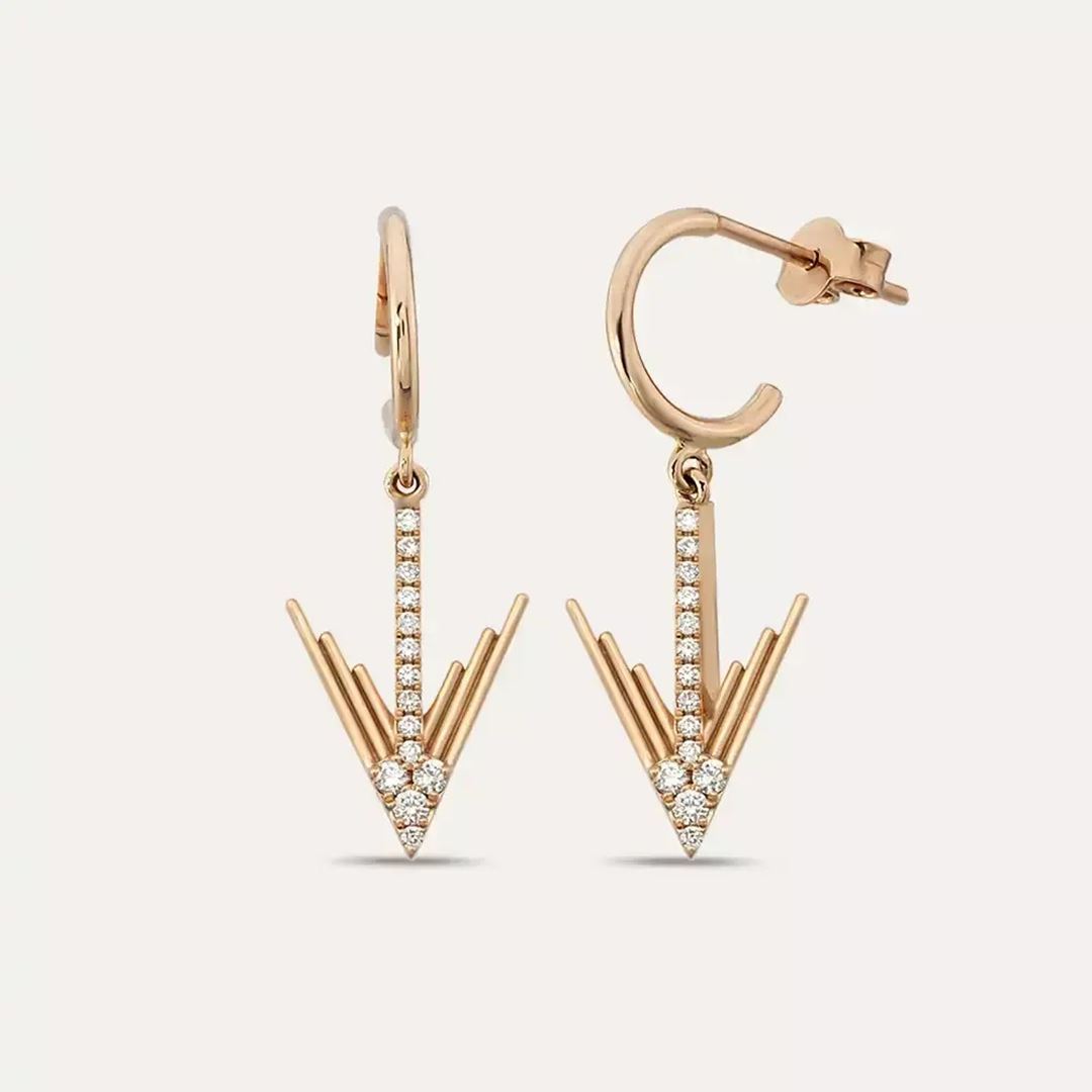 Levy Pırlanta Taşlı Rose Altın Küpe