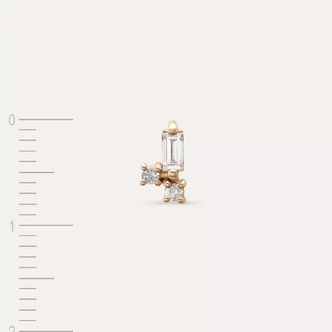 Seed 0.14 CT Baget Pırlanta Taşlı Rose Altın Mini Tek Küpe