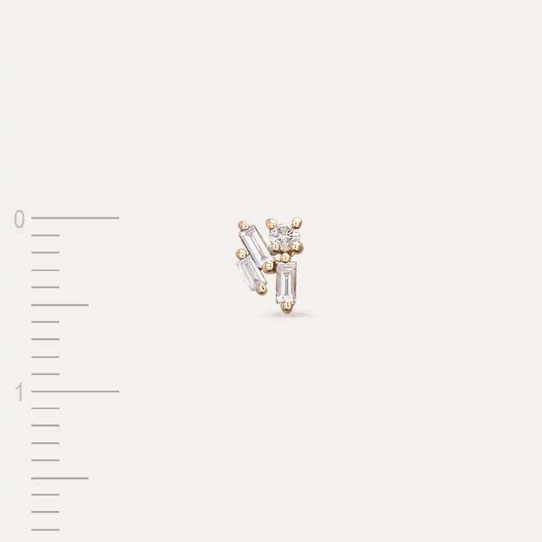 Seed 0.08 CT Baget Pırlanta Taşlı Rose Altın Mini Tek Küpe