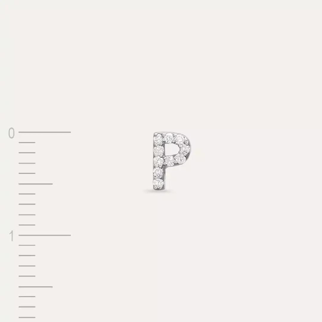 P Harf Pırlanta Taşlı Beyaz Altın Tek Küpe