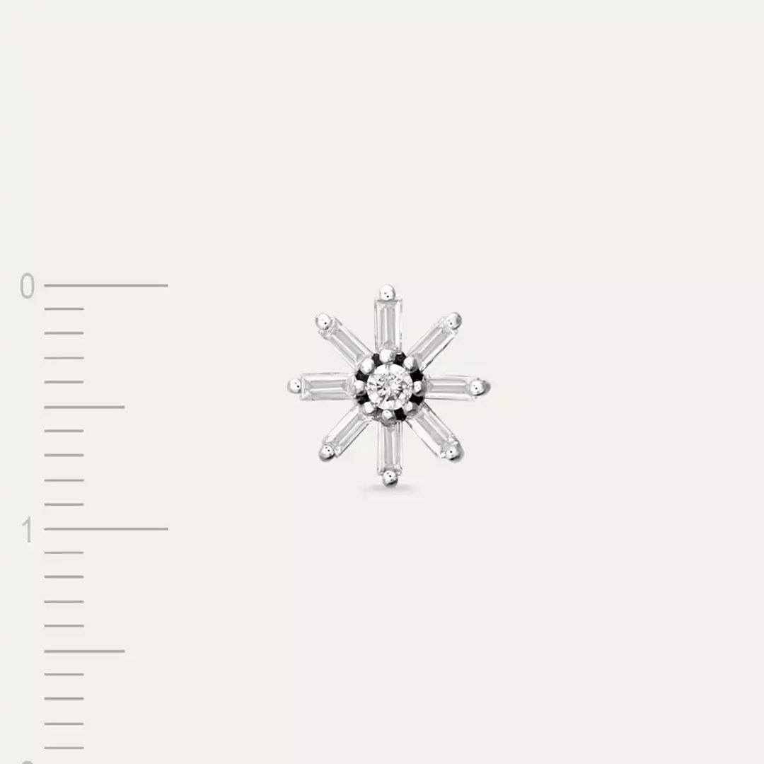 Petal Pırlanta Taşlı Beyaz Altın Tek Küpe