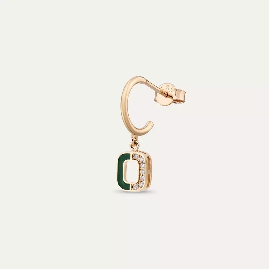 O Harf Yeşil Mineli ve Pırlanta Taşlı Tek Küpe