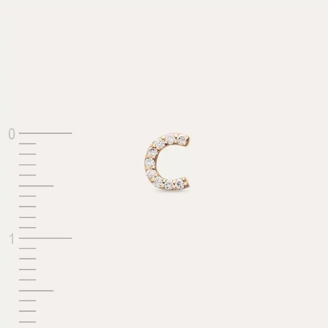 C Harf Pırlanta Taşlı Rose Altın Tek Küpe