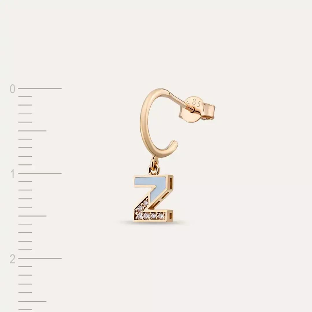 Z Harf Mavi Mineli ve Pırlanta Taşlı Tek Küpe