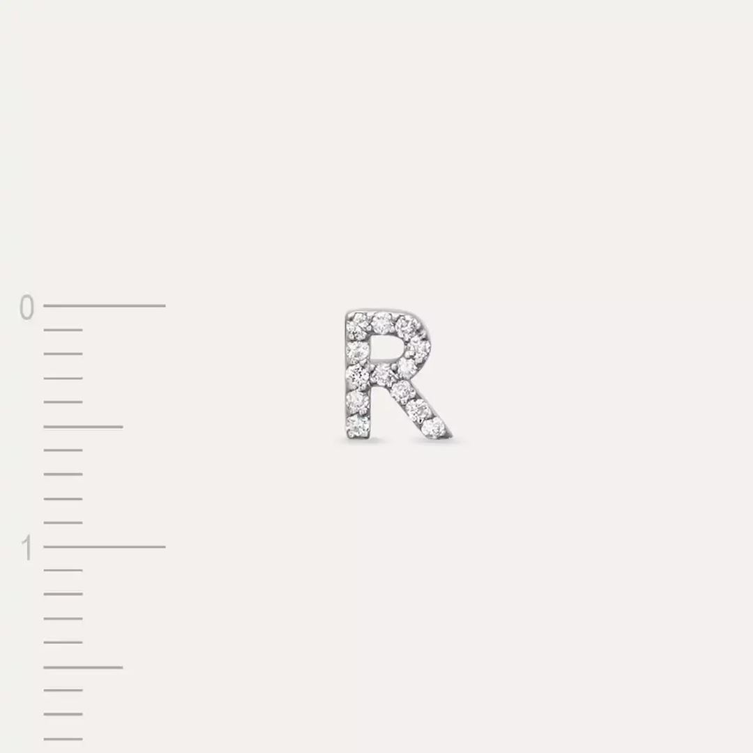 R Harf Pırlanta Taşlı Beyaz Altın Tek Küpe