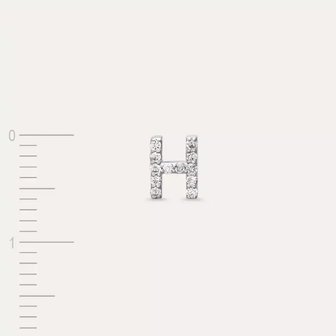H Harf Pırlanta Taşlı Beyaz Altın Tek Küpe