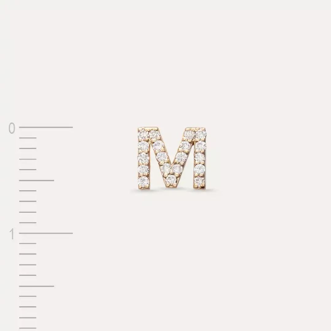 M Harf Pırlanta Taşlı Rose Altın Tek Küpe