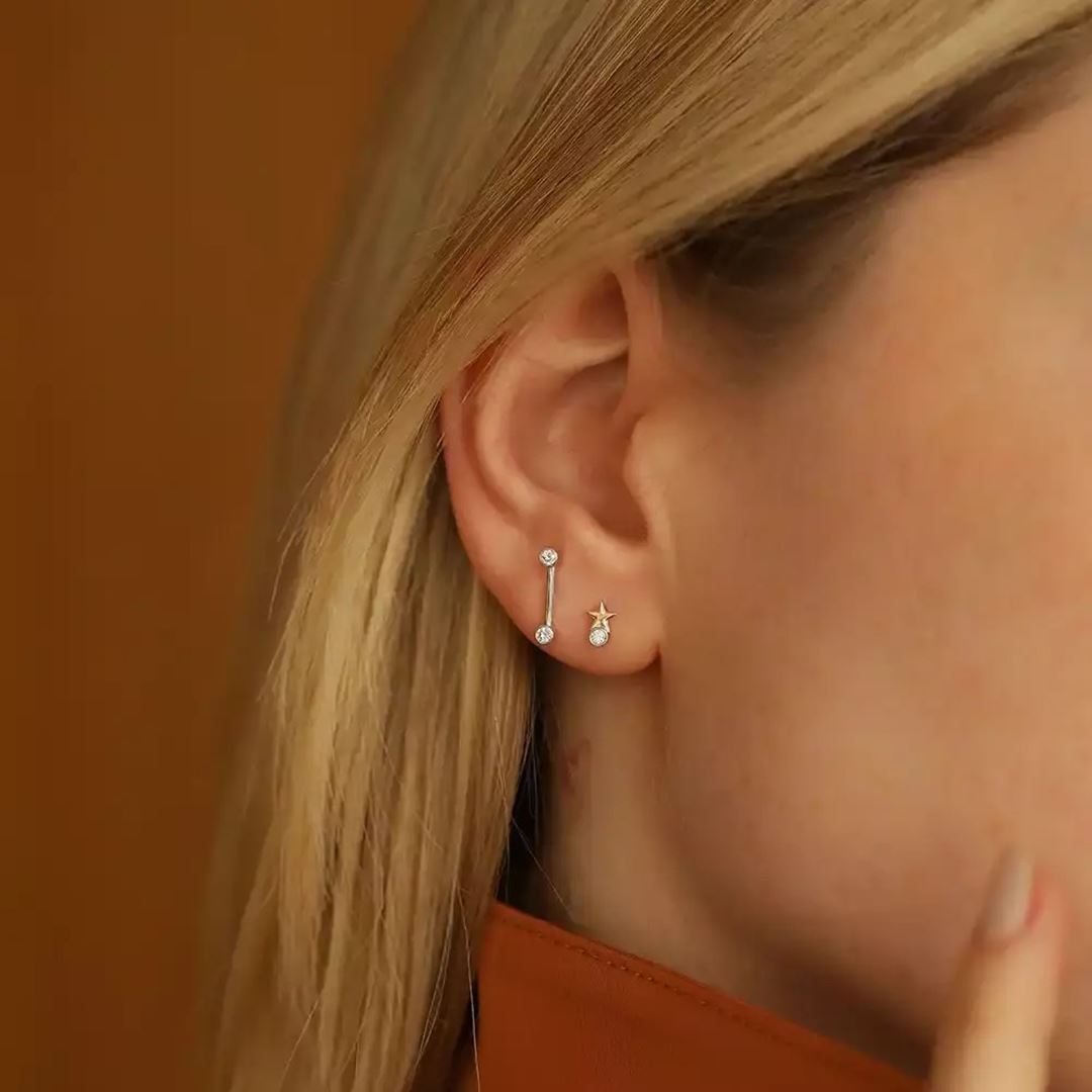 Stick Pırlanta Taşlı Mini Tek Küpe