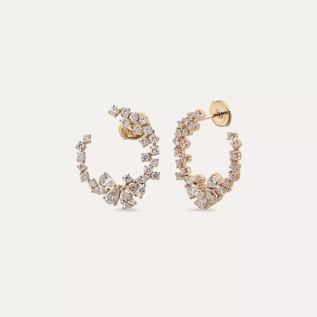 Solve Pırlanta Taşlı Rose Altın Küpe