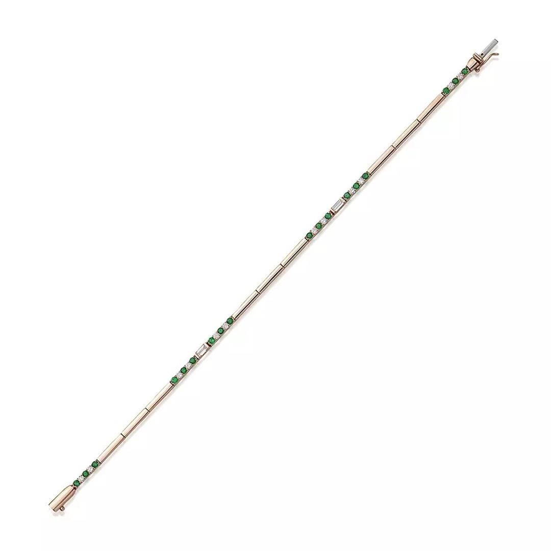 Mosaic 0.84 CT Zümrüt ve Pırlanta Taşlı Rose Altın Suyolu Bileklik