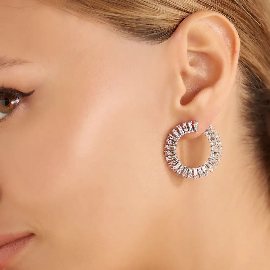 4.00 CT Baget Kesim Pırlanta Taşlı Beyaz Altn Küpe