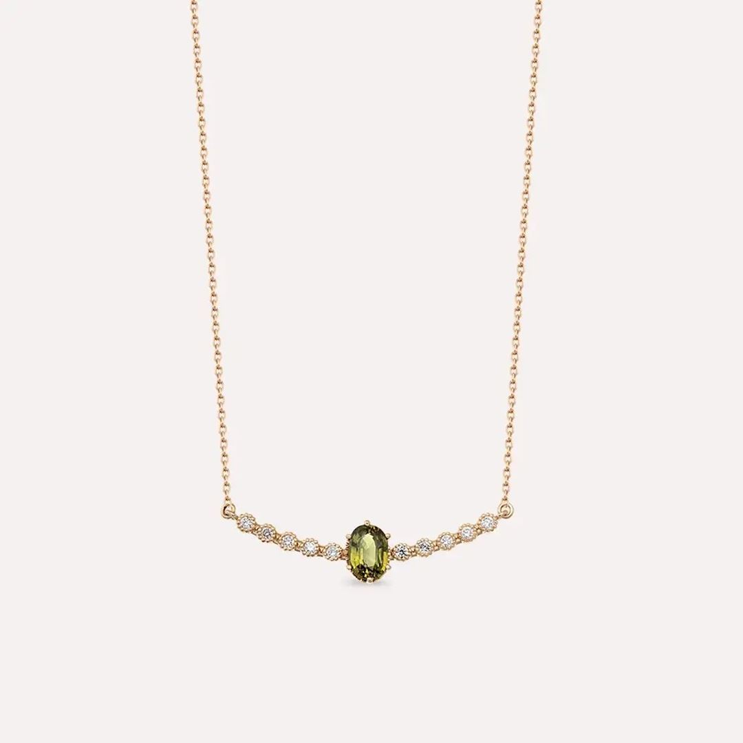 Moss 1.29 CT Green Safir ve Pırlanta Taşlı Rose Altın Kolye