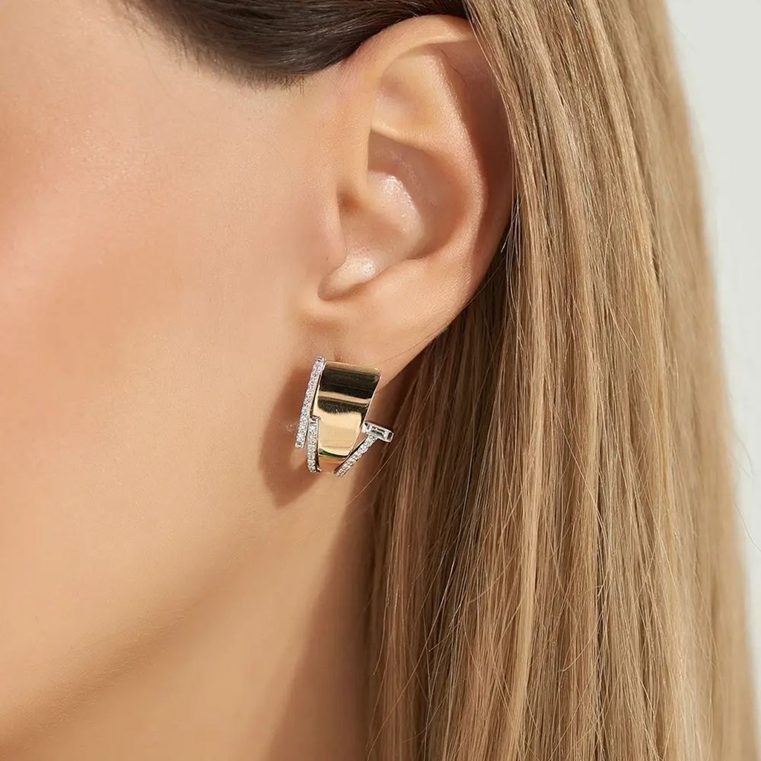 Rivet 0.60 CT Baget Pırlanta Taşlı Rose ve Beyaz Altın Küpe