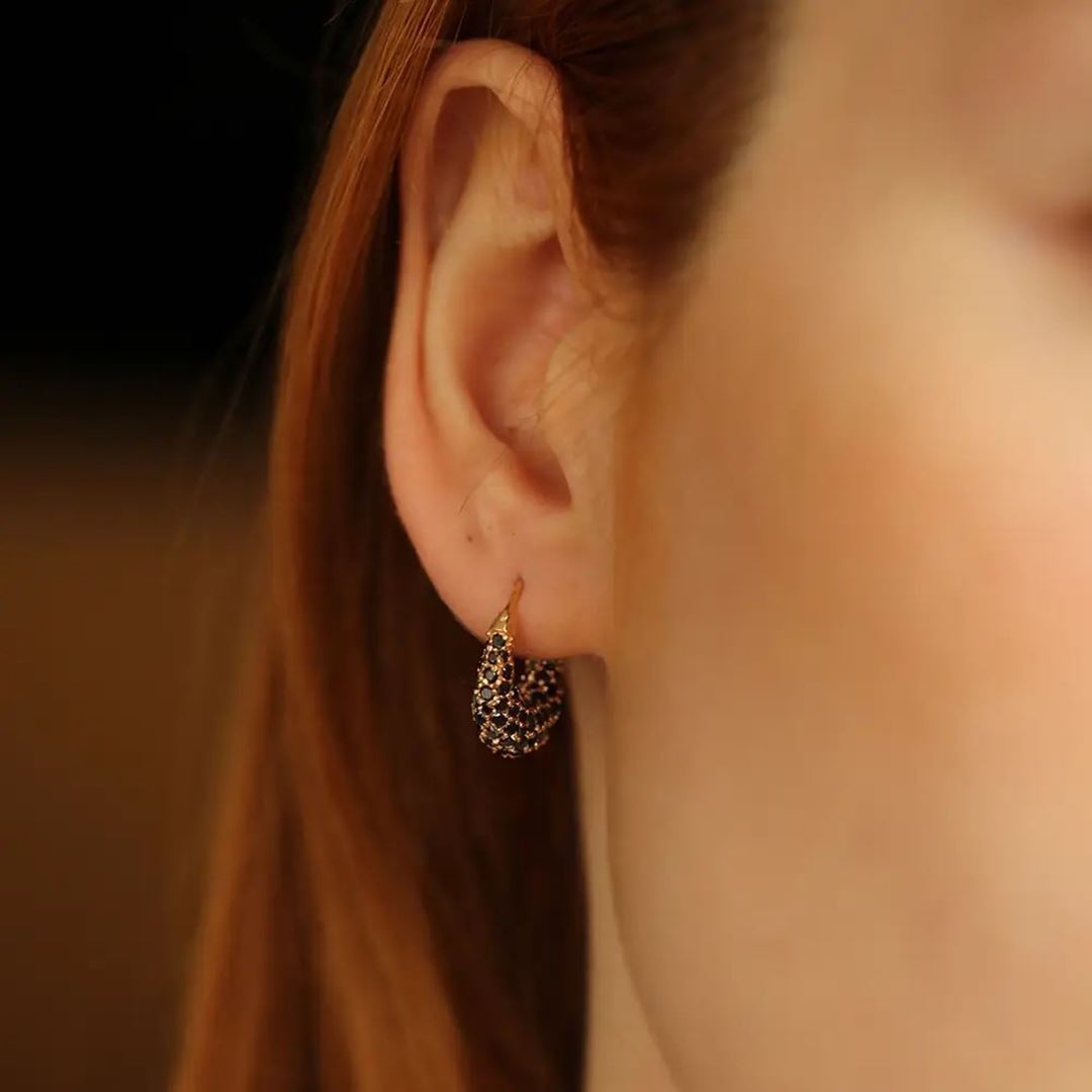 Poly 3.86 CT Siyah Pırlanta Taşlı Rose Altın Küpe