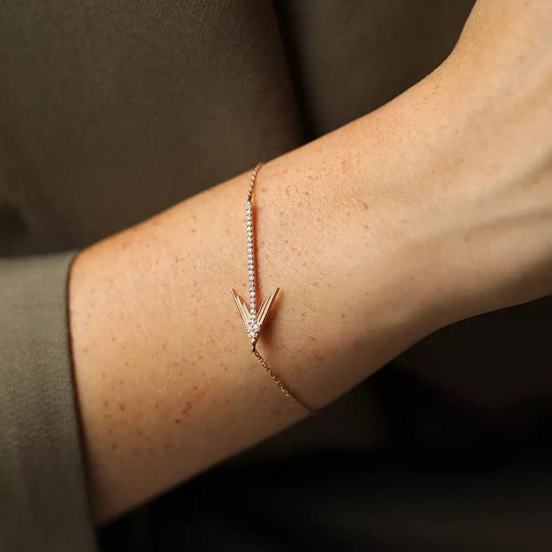 Arrow Pırlanta Taşlı Rose Altın Bileklik