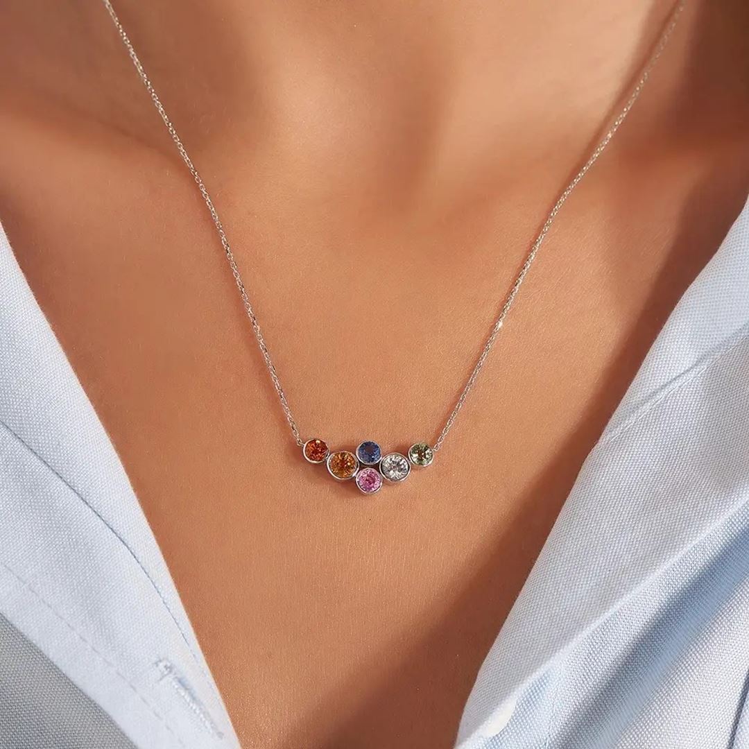 Juno 2.60 CT Multicolor Safir Taşlı Beyaz Altın Kolye
