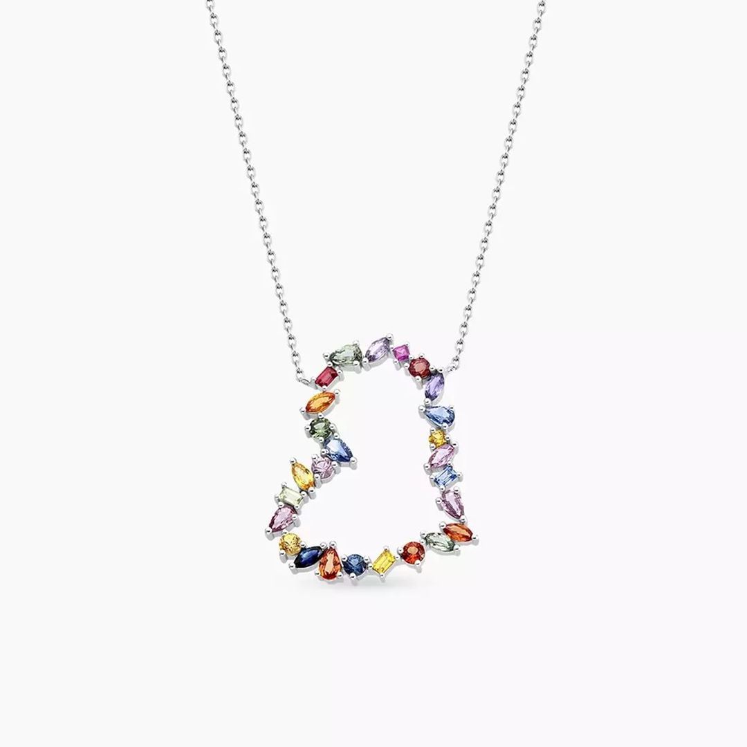 Heart 4.51 CT Multicolor Safir Taşlı Beyaz Altın Kolye