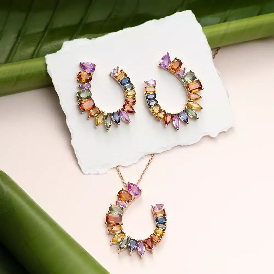 Confetti 7.92 CT Multicolor Safir Taşlı Rose Altın Kolye