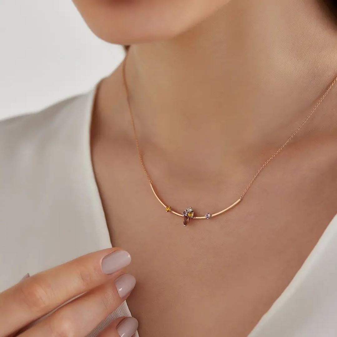 0.67 CT Multicolor Safir Taşlı Rose Altın Kolye