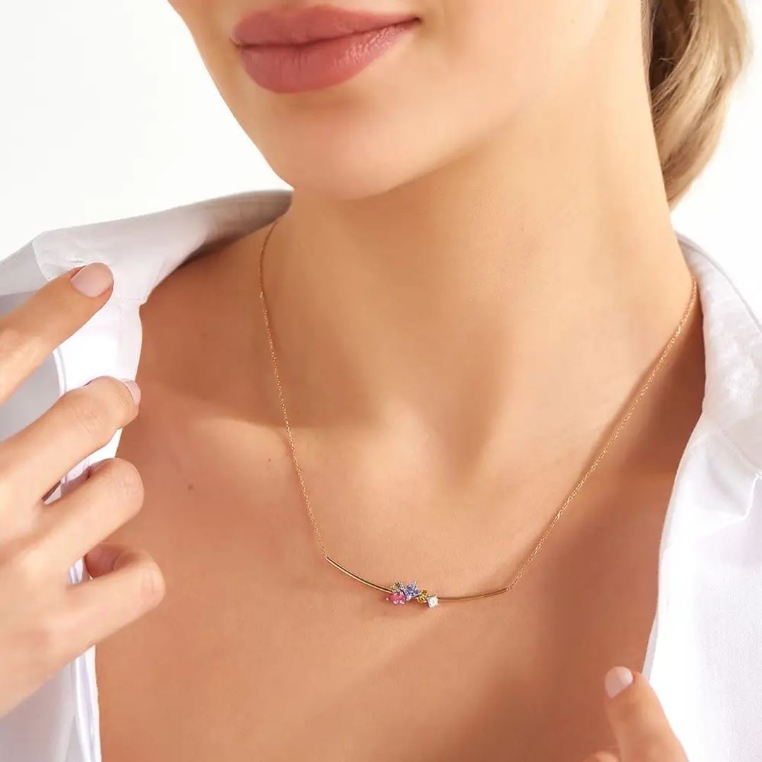 Lily 0.81 CT Multicolor Safir ve Pırlanta Taşlı Sarı Altın Bileklik