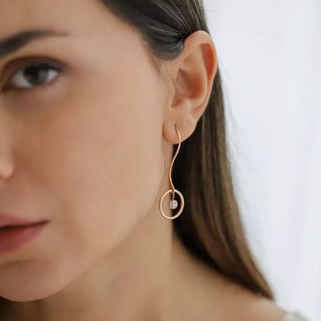 Axle 0.25 CT Pırlanta Taşlı Rose Altın Tek Küpe