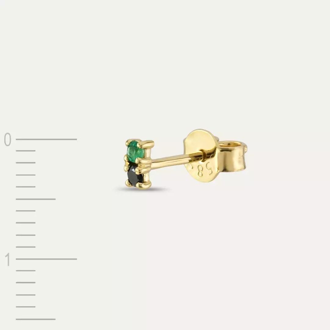 Mild Siyah Pırlanta ve Zümrüt Taşlı Sarı Altın Tek Küpe